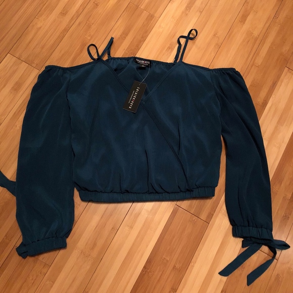Fashion Nova Tops - Teal Off the shoulder crop